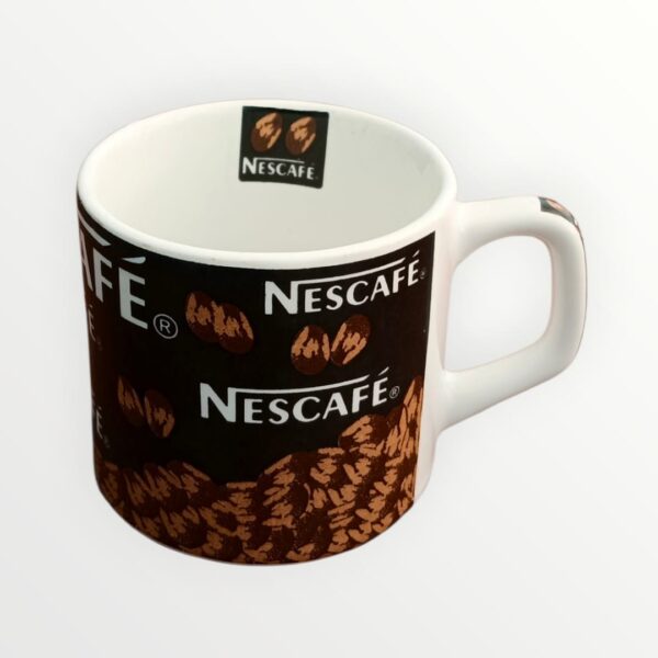 coffee mug set of 6, white ceramic with brown design