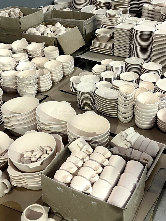 Home Clay Shaped Various Ceramic Items Organized Boxes Waiting Firing Process Pottery Workshop Clay 411595071